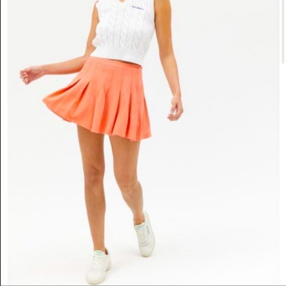 Urban Outfitters Pleated Katie Tennis Preppy Skirt Small Peach - Picture 5 of 13